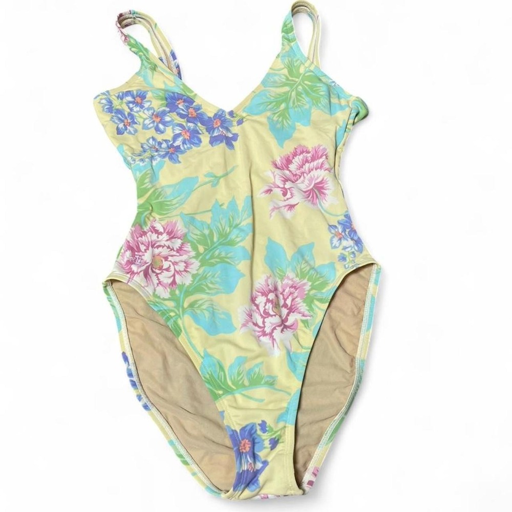 90s Lauren Ralph Lauren yellow floral one piece swimsuit